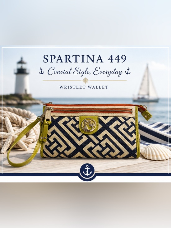 Spartina 449 Handbags - Spartina 449 Blue White Canvas Wristlet Wallet Clutch Nautical Coastal